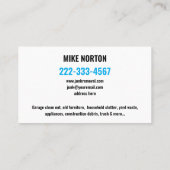 Carte De Visite Junk Removal & Hauling Business TRASH BIN BLUE (Dos)