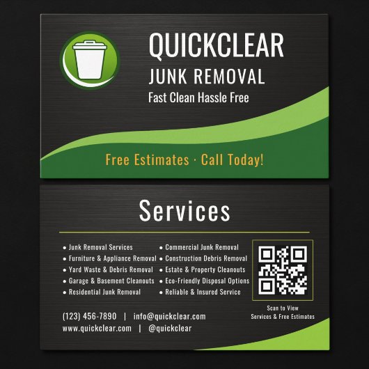 Carte De Visite Junk Removal QR Code Metallic