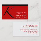 Carte De Visite K - Initiale sur le rouge (Devant / Derrière)