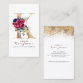 Carte De Visite K Monogram Burgundy Gold et Navy Blue Floral (Devant / Derrière)