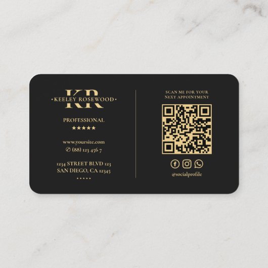 Carte De Visite K Monogram Logo élégant Noir moderne (Dos)