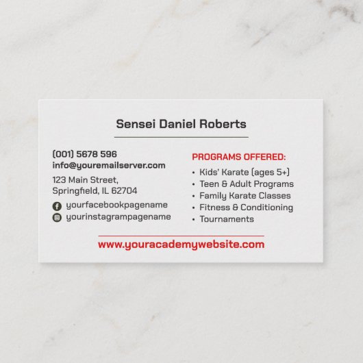 Carte De Visite Karate Academy - Red Blossom Sakura (Dos)