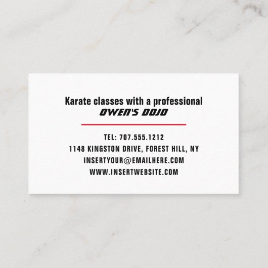 Carte De Visite Karate Design, Sensei (Dos)