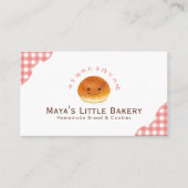 Carte De Visite Kawaii Bun Red Gingham Watercolor Bakery (Devant)