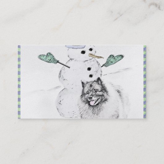 Carte De Visite Keeshond Noël Snowman Peinture Chien Art (Dos)
