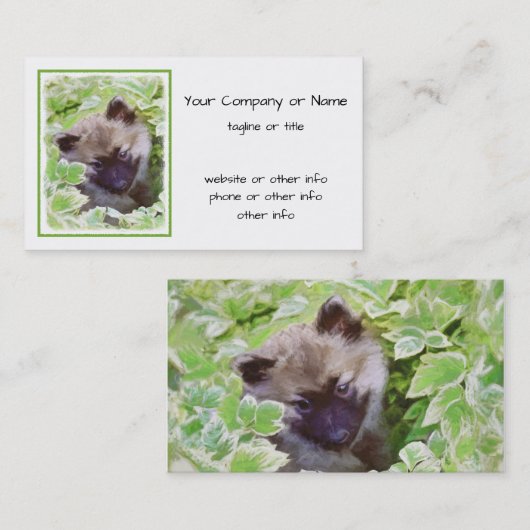 Carte De Visite Keeshond Puppy in the Garden Peinture Art original (Devant / Derrière)