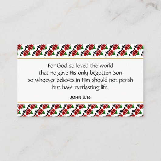 Carte De Visite KENYA Écriture chrétienne Jean 3:16 (Dos)