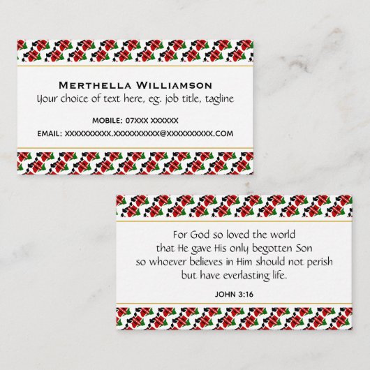 Carte De Visite KENYA Écriture chrétienne Jean 3:16 (Devant / Derrière)