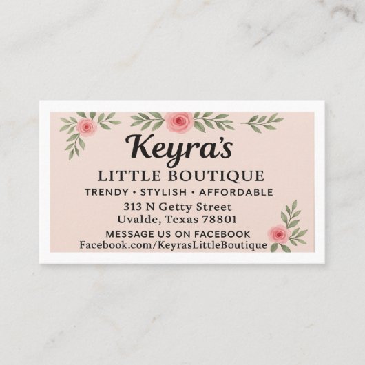 CARTE DE VISITE KEYRA'S LITTLE BOUTIQUE IN UVALDE (Devant)