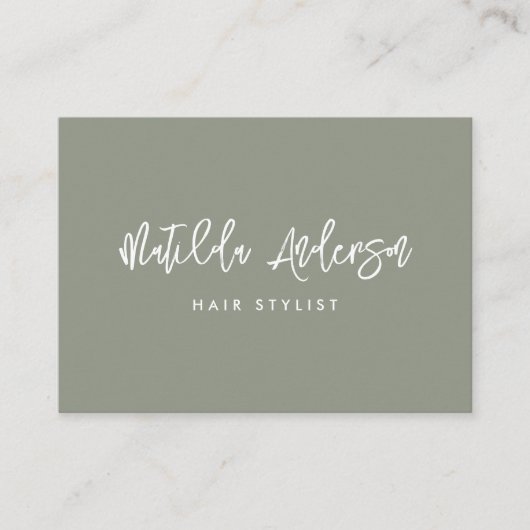 Carte De Visite Khaki vert moderne script minimal QR CODE (Devant)