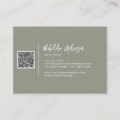Carte De Visite Khaki vert moderne script minimal QR CODE (Dos)