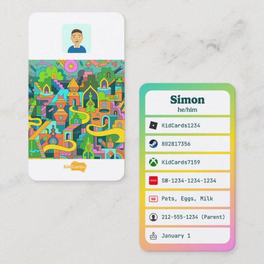Carte De Visite KidCard (Devant / Derrière)