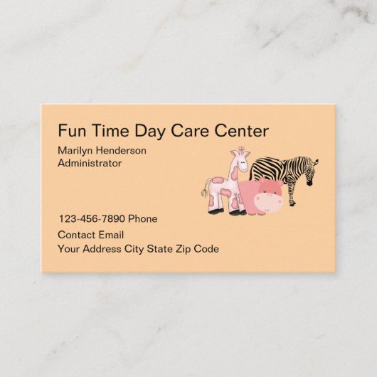 Carte De Visite Kids Daycare Cute Animals Theme Daycare (Devant)