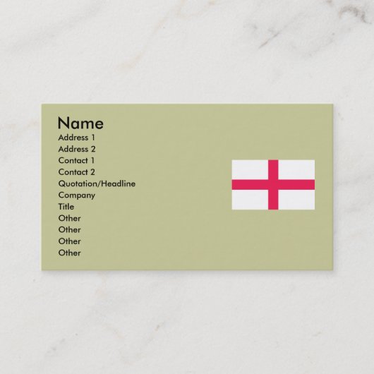 Carte De Visite Kingdome de carte/de drapeau de l'Angleterre (Devant)
