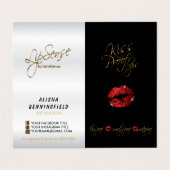 Carte De Visite Kiss Proof Red Lèvres et instructions noires (Extérieur déplié)