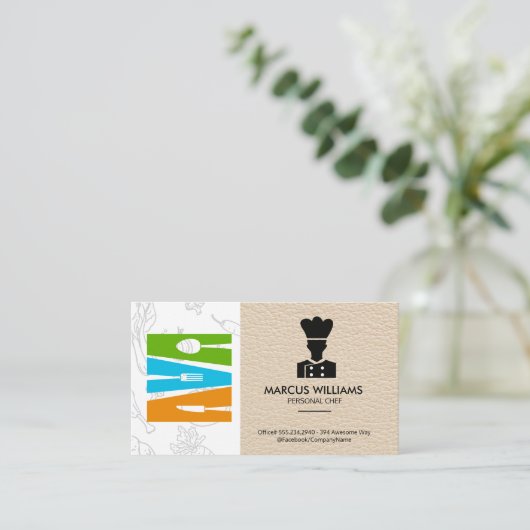 Carte De Visite Kitchen Silverware | Chef Logo (Debout devant)