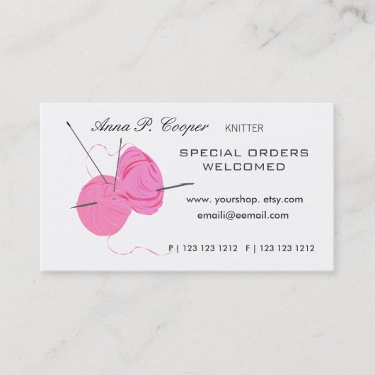 Carte De Visite Kitter Pink Cute Yarn Balls & Needles #makers (Devant)