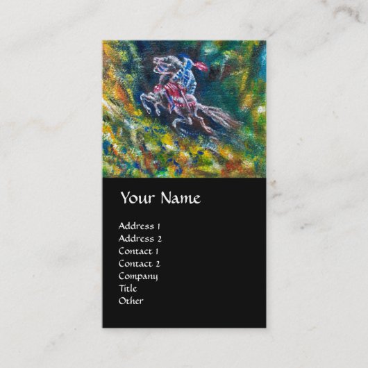 CARTE DE VISITE KNIGHT LANCELOT, CHEVAL EN FORÊT VERTE (Devant)