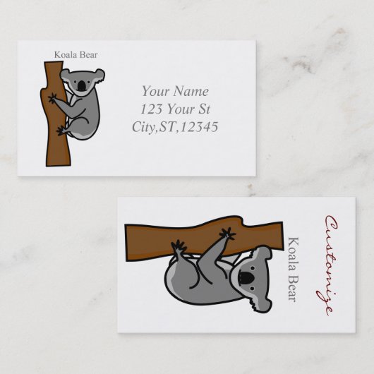 Carte De Visite Koala Bear Escalade Tree Thunder_Cove (Devant / Derrière)