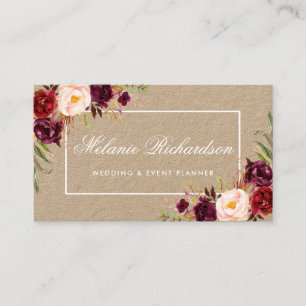 Carte De Visite Kraft Aquarelle Florale Bourgogne Marsala