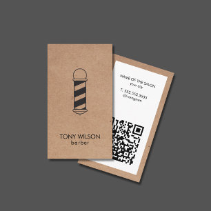 Carte De Visite Kraft Blanc QR Code Barber Poteau Salon