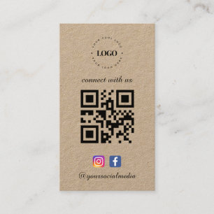 Carte De Visite Kraft Connect with Us Logo Médias sociaux Code QR