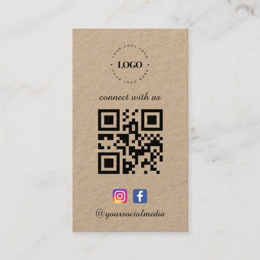 Carte De Visite Kraft Connect with Us Logo Médias sociaux Code QR (Devant)