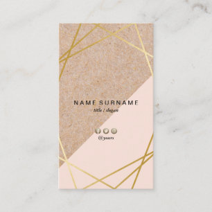 Carte De Visite Kraft d'or géométrique imprimé Pastel rose vertica