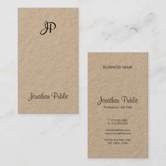 Carte De Visite Kraft Élégant Script Moderne Monogramme Graceful L (Devant / Derrière)