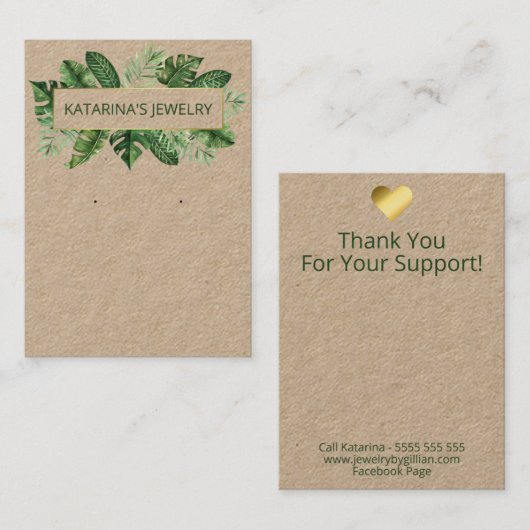 Carte De Visite Kraft Feuille Tropical Collier & Écran (Devant / Derrière)