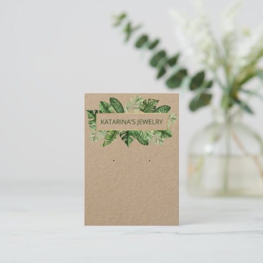 Carte De Visite Kraft Feuille Tropical Collier & Écran (Debout devant)