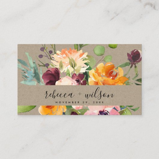 CARTE DE VISITE KRAFT JAUNE ORANGE FLORAL BUNCH MARIAGE MERCI (Devant)