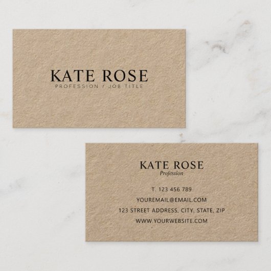 Carte de visite Kraft moderne professionnel simple (Devant / Derrière)