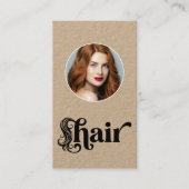 Carte De Visite Kraft Natural Black Script Photo Coiffeur (Devant)