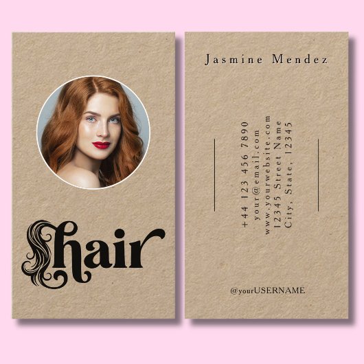 Carte De Visite Kraft Natural Black Script Photo Coiffeur