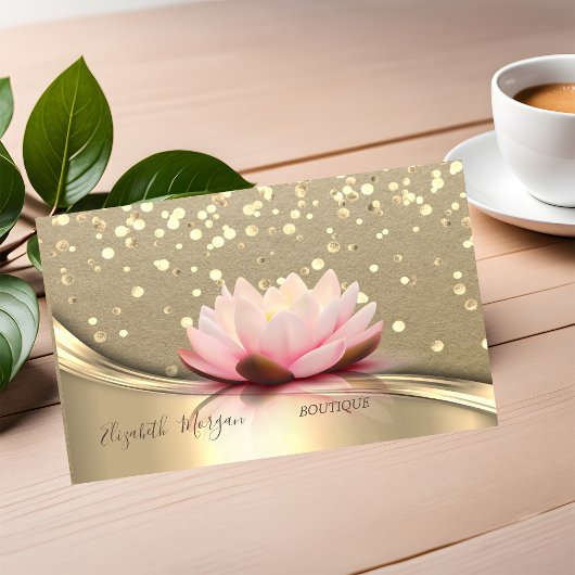 Carte De Visite Kraft rustique, Confettis dorés, Lotus