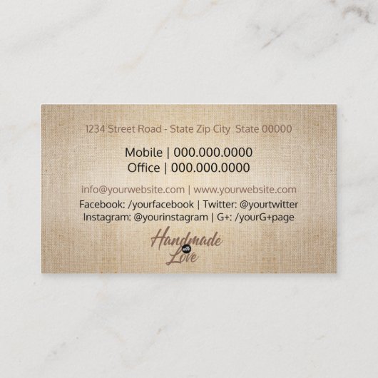 Carte De Visite Kraft rustique fabriqué à la main (Dos)