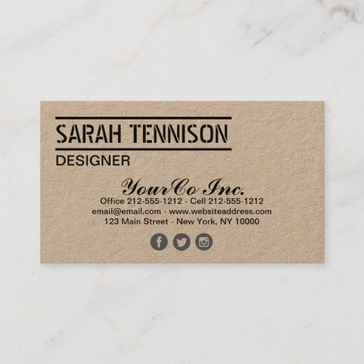 Carte de visite Kraft treillis personnalisé Modèle (Devant)