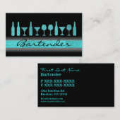 Carte De Visite La barmaid bleue turquoise de parties (Devant / Derrière)