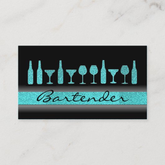 Carte De Visite La barmaid bleue turquoise de parties (Devant)