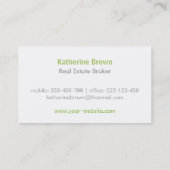 Carte De Visite La clé verte moderne loge l'agent immobilier (Dos)