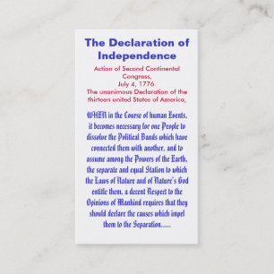 Carte De Visite La déclaration d'indépendance