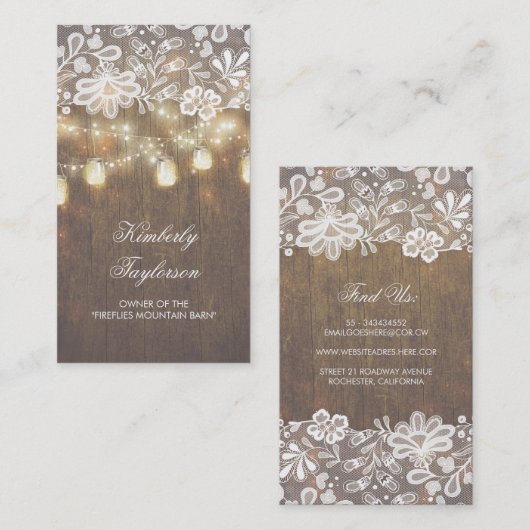 Carte De Visite La ficelle rustique de pot de maçon allume la (Devant / Derrière)