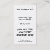 Carte De Visite La gamme libre Eggs la couche ou l'oiseau de (Dos)