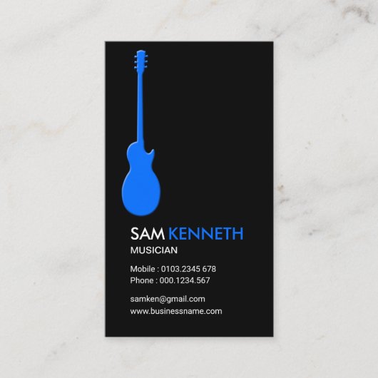 Carte De Visite La guitare du musicien bleu simple simple (Devant)