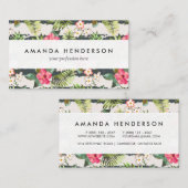 Carte De Visite La ketmie tropicale fleurit le motif de rayures de (Devant / Derrière)