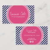 Carte De Visite La marine et les rayures roses de Preppy (Devant / Derrière)