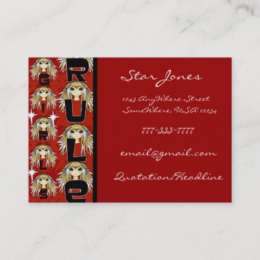 Carte De Visite La règle des filles d'Anime (Devant)