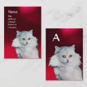 CARTE DE VISITE LA REINE DES CHATS BLANCS, GRILLE ROUGE MONOGRAM (Devant / Derrière)