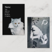 Carte De Visite LA REINE DES CHATS BLANCS, papier de perle MONOGRA (Devant / Derrière)